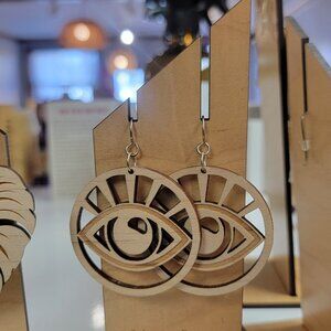 Universal Eye Wooden Hoop Earrings NWT Hypoallergenic